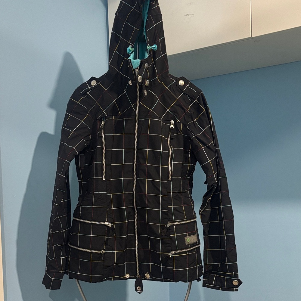 Women's Black Checkered Hooded Jacket
